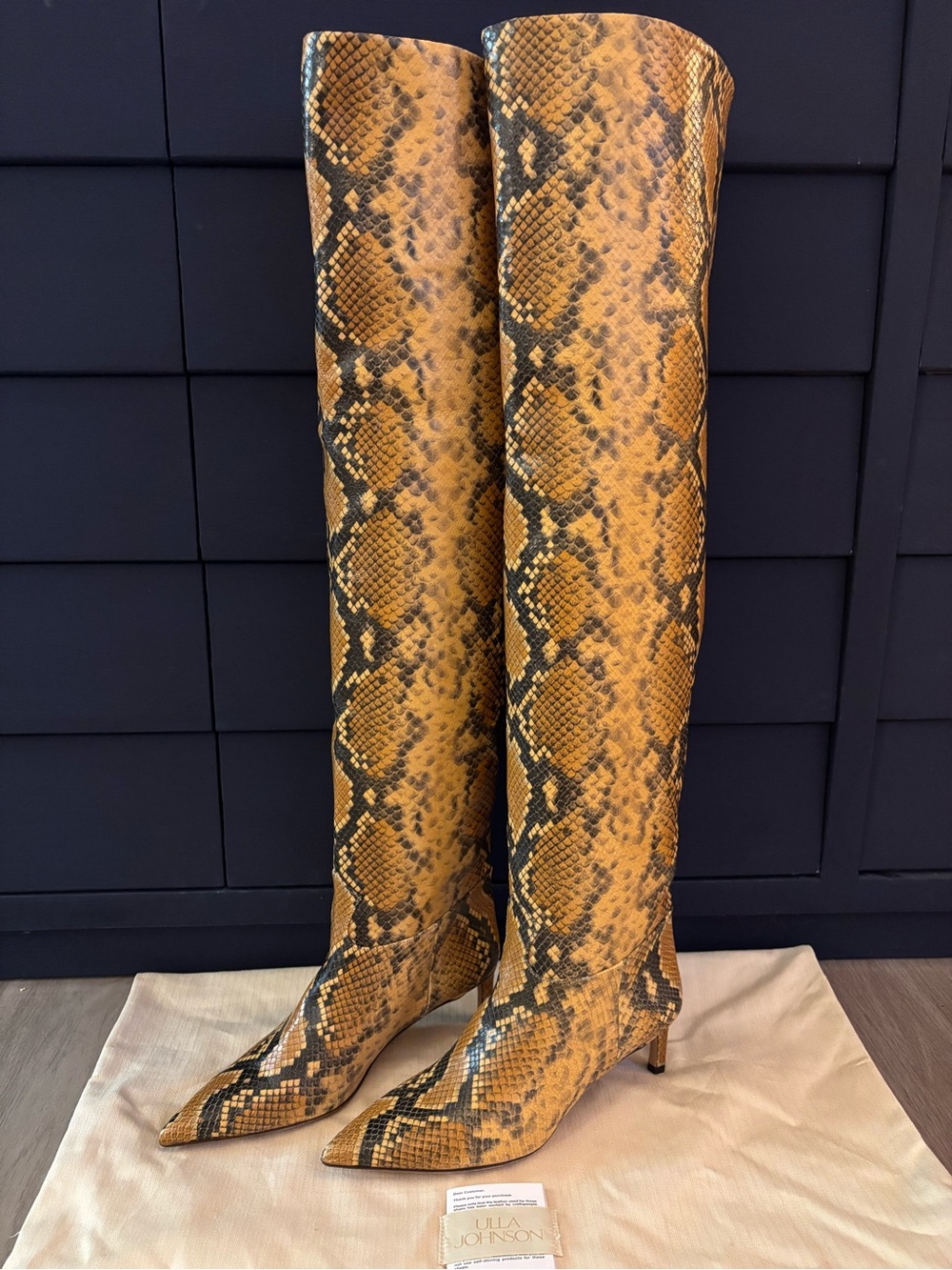 Ulla Johnson Carolina Over the Knee Python Embossed Leather Kitten Heel Boots 38